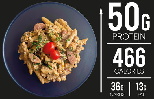 Italian Sausage & Chicken Pasta in Mushroom Cream Sauce